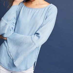 New Anthro Cloth & Stone Olive Bell Sleeve Top Med